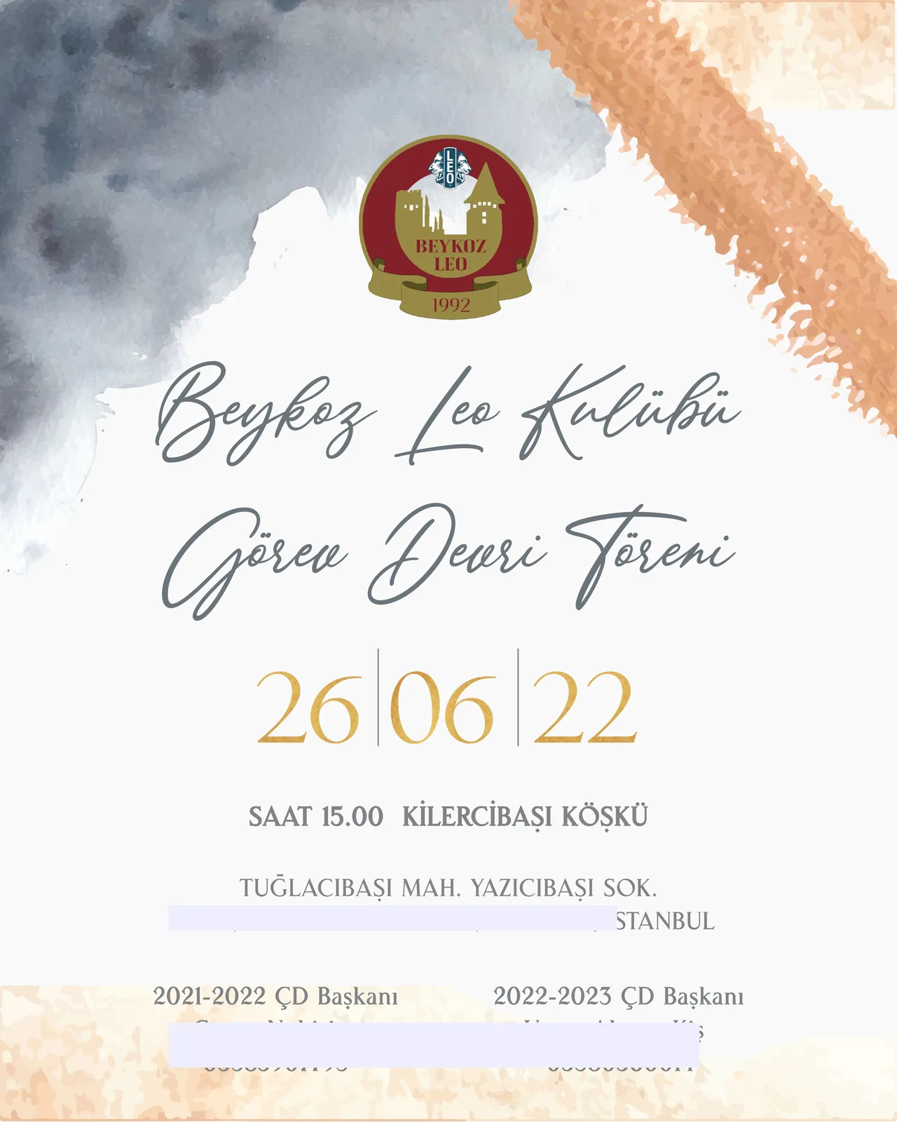 Beykoz Leo Club handover ceremony invitation